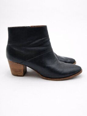 Madewell The Rosie Ankle Boots 8‎ Womens Leather Booties Zip Up Black Heeled